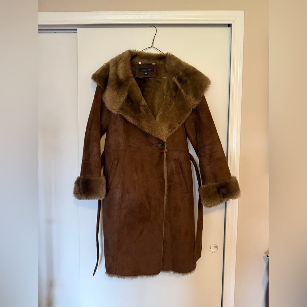 Jones New York Brown Teddy Jacket with Faux Fur Trim